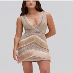 PatBO Deep V-Neck Fringe Minidress